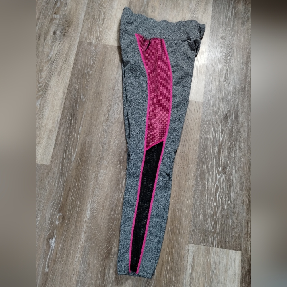 JGX Highwaisted Side Stripe Mesh Yoga athletic Gray & Pink Active Leggings - Picture 5 of 12